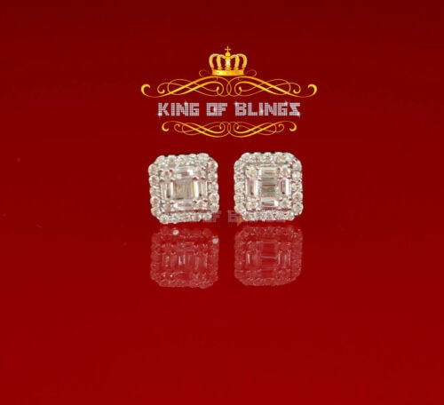 King of Bling's 925 Yellow Silver 0.64ct Cubic Zirconia Women's & Men's Hip Hop Square Earrings