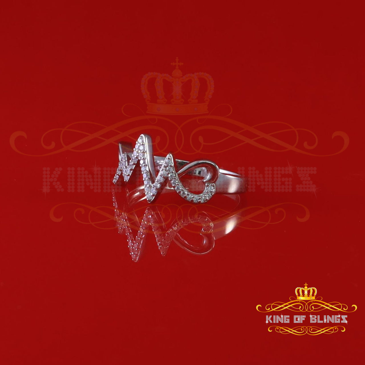 King Of Bling's0.50ct Cubic Zirconia White Silver Set Women's Hearts Ring Size 8.5