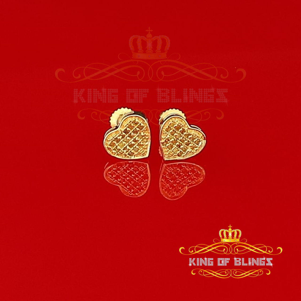 King of Blings-Aretes Para Hombre Heart 925 Yellow Silver 0.10ct Diamond Women's /Men's Earring