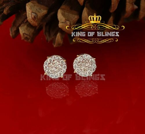King of Bling's 925 Yellow Silver Screw Back 1.44ct Cubic Zirconia Round Earrings For Ladies KING OF BLINGS