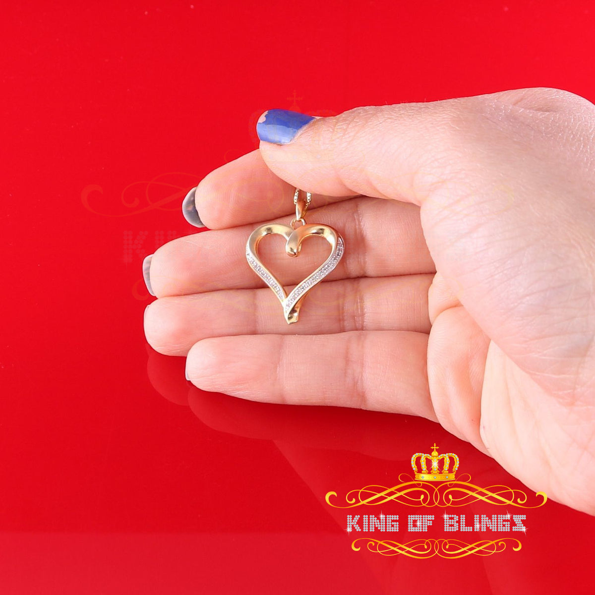 King Of Bling's Real 0.06ct Diamond 925 Sterling Silver HEART Charm Necklace Yellow Pendant KING OF BLINGS