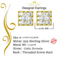 King of Bling's Yellow 2.28ct Cubic Zirconia 925 Sterling Silver Hip Hop Square Ladies Earrings KING OF BLINGS