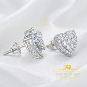 King of Bling's 1.18ct Cubic Zirconia 925 White Sterling Silver Women's Hip Hop Heart Earrings KING OF BLINGS
