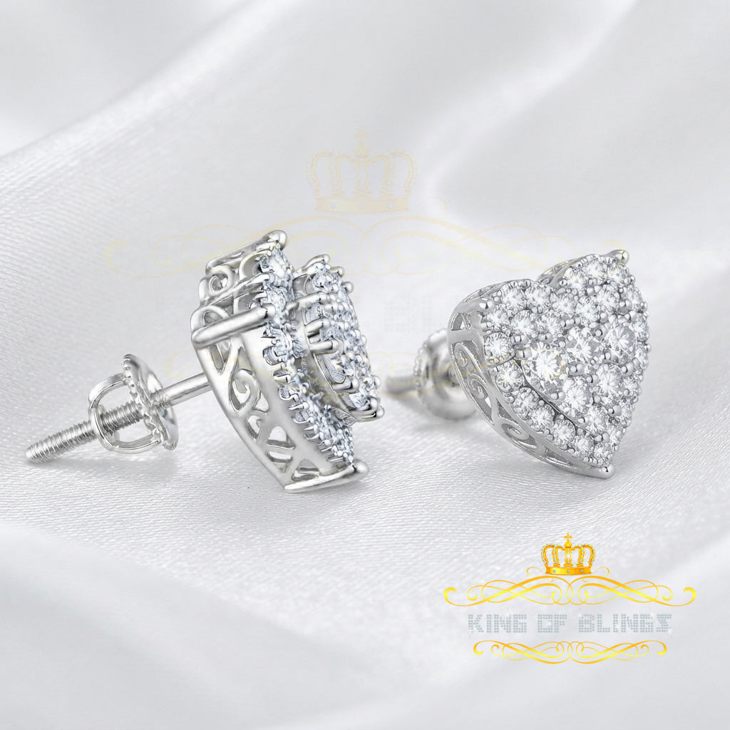 King of Bling's 1.18ct Cubic Zirconia 925 White Sterling Silver Women's Hip Hop Heart Earrings KING OF BLINGS