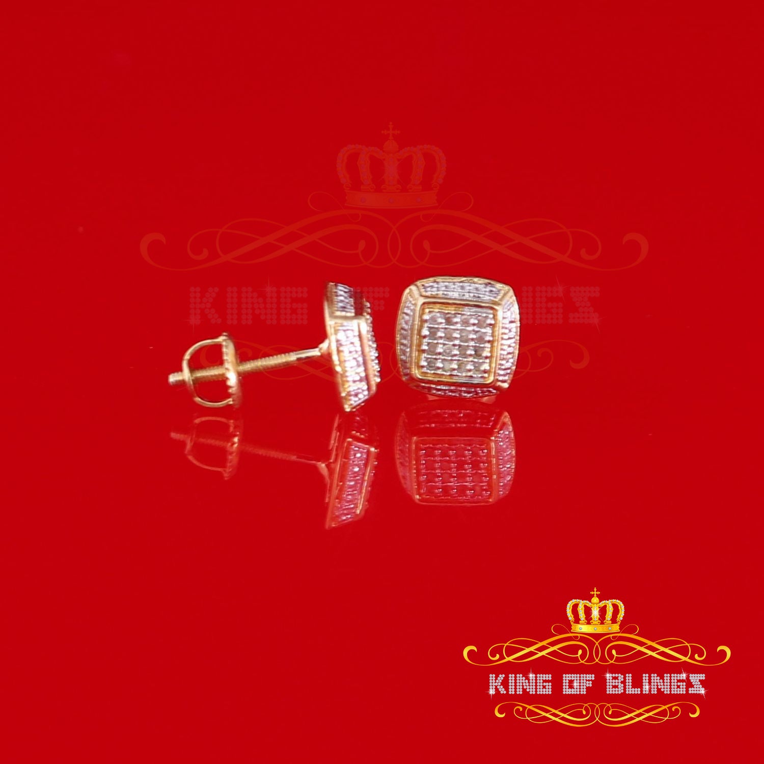King of Blings-0.10ct Diamond Stud Earrings For Women Yellow 925 Sterling Silver Stud For Men KING OF BLINGS