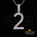 White Sterling Silver Baguette Numeric '2' Pendant with 4.50ct Cubic Zirconia KING OF BLINGS