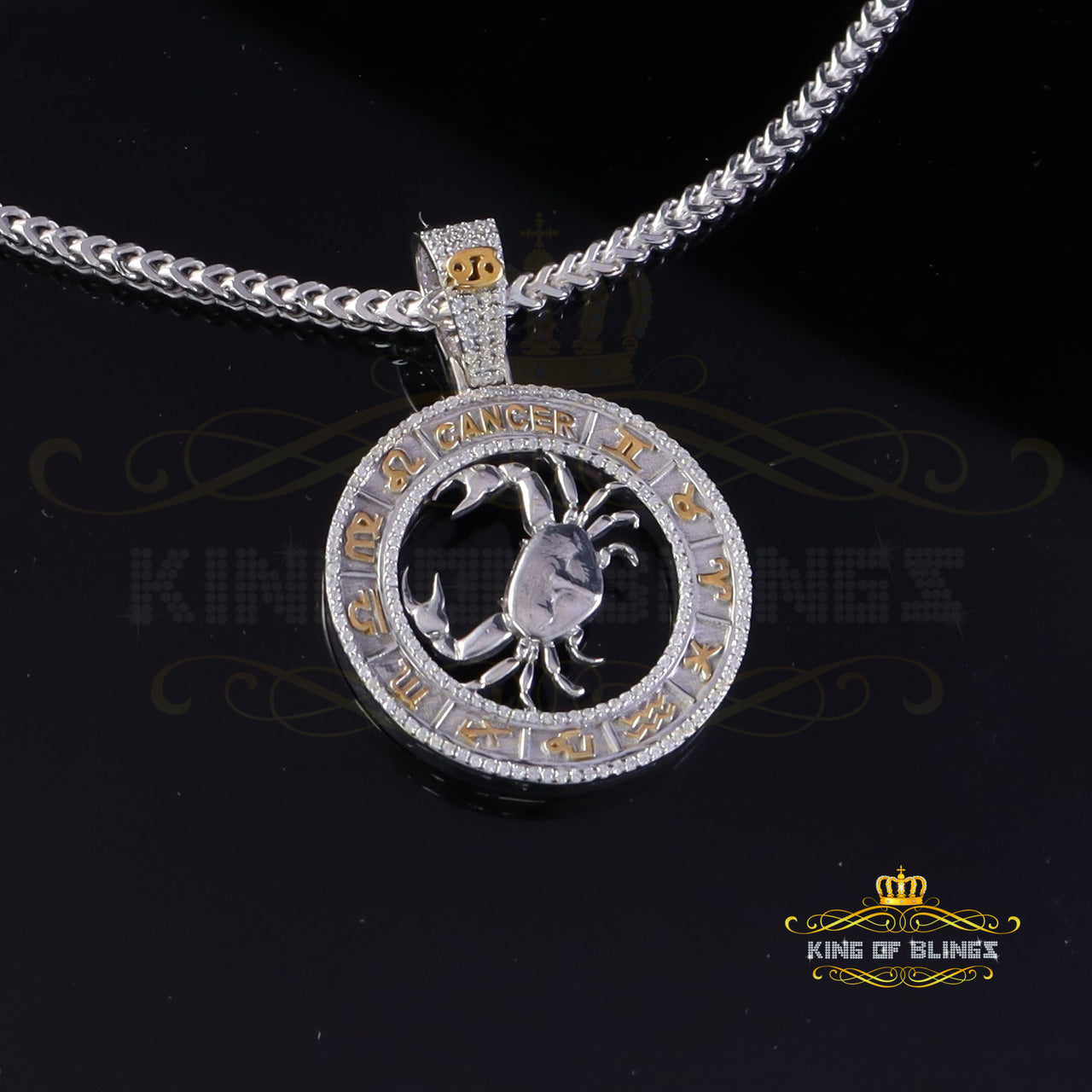 King Of Bling's Sterling White Silver CANCER Pendant For Men's & Women's 1.77ct Cubic Zirconia