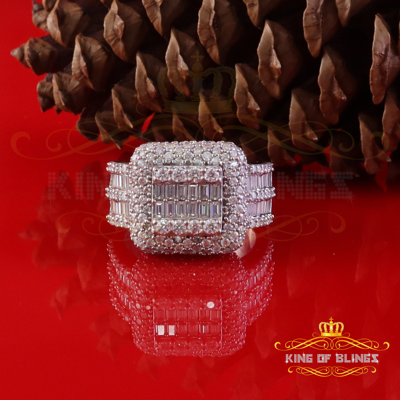 King of Bling's Men's/Women White Silver 5.50ct VVS D Baguetts Moissanite Square Pinky Ring SZ11 King of Blings