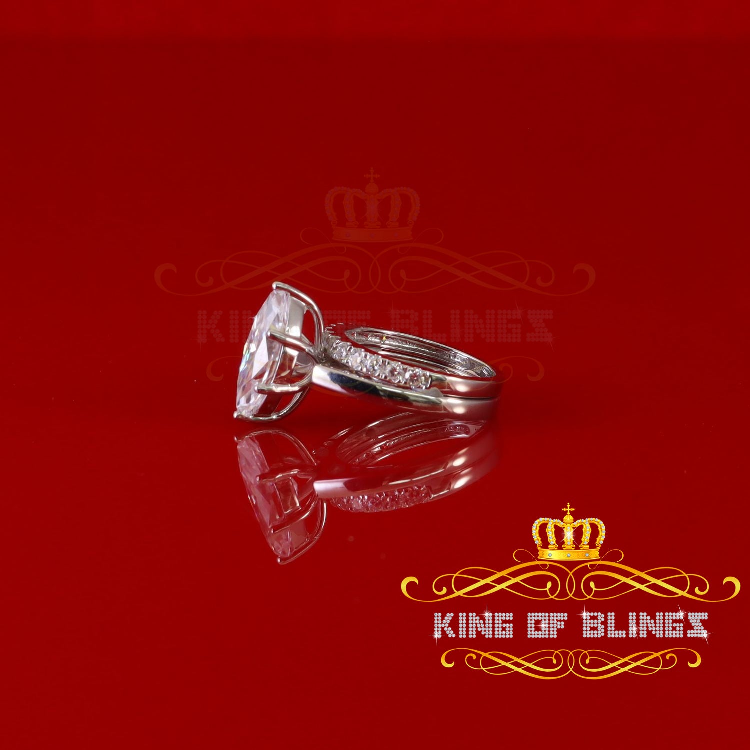 King of Bling's 925 Silver Mens/ Women Bridal Ring Marquise Shape Size 8 White 5.00ct Moissanite KING OF BLINGS