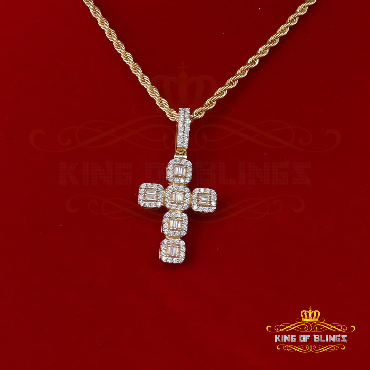 Promising Yellow 925 Sterling Silver Cross Pendant with 1.34ct Cubic Zirconia