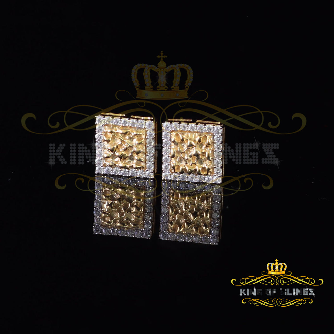 King  of Bling's 1.50ct Moissanite Yellow 925 Sterling Silver Women's Square Shape Nugget Earring