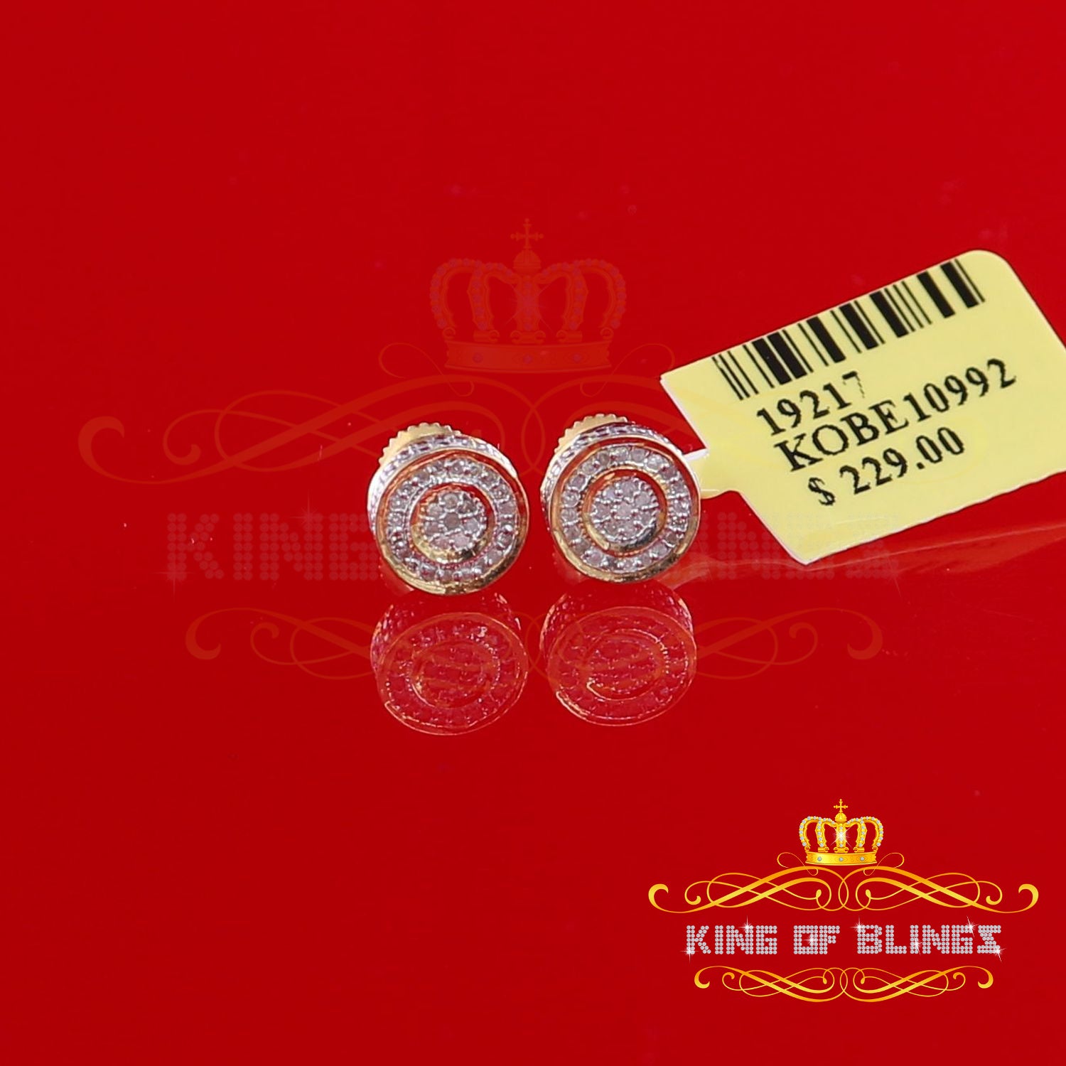 King of Blings-0.10ct Diamond 925 Sterling Silver Yellow For Men's / Women's Round Stud Earring KING OF BLINGS