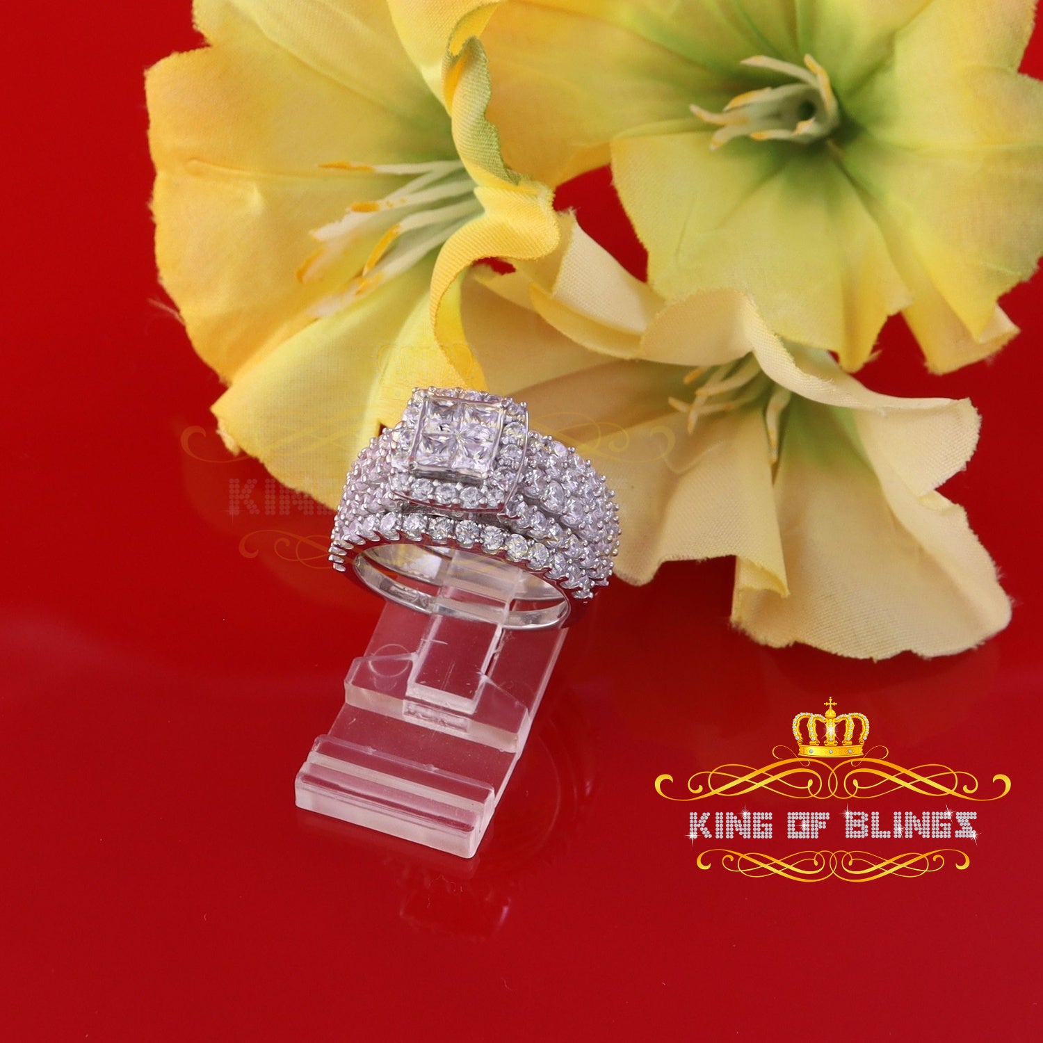 King Of Bling's6.56ct Cubic Zirconia White Sterling Silver Square Engagement Womens Ring Size 8 KING OF BLINGS