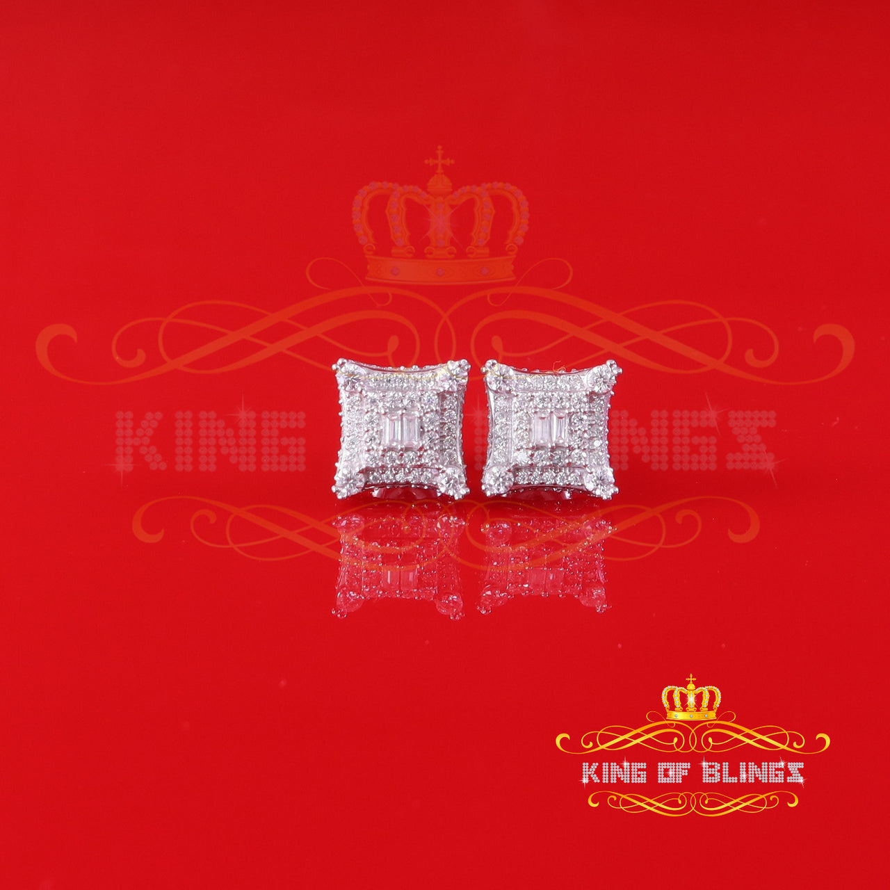 King of Blings Silver White 1.25ct VVS 'D' Moissanite Square kite Earrings KING OF BLINGS