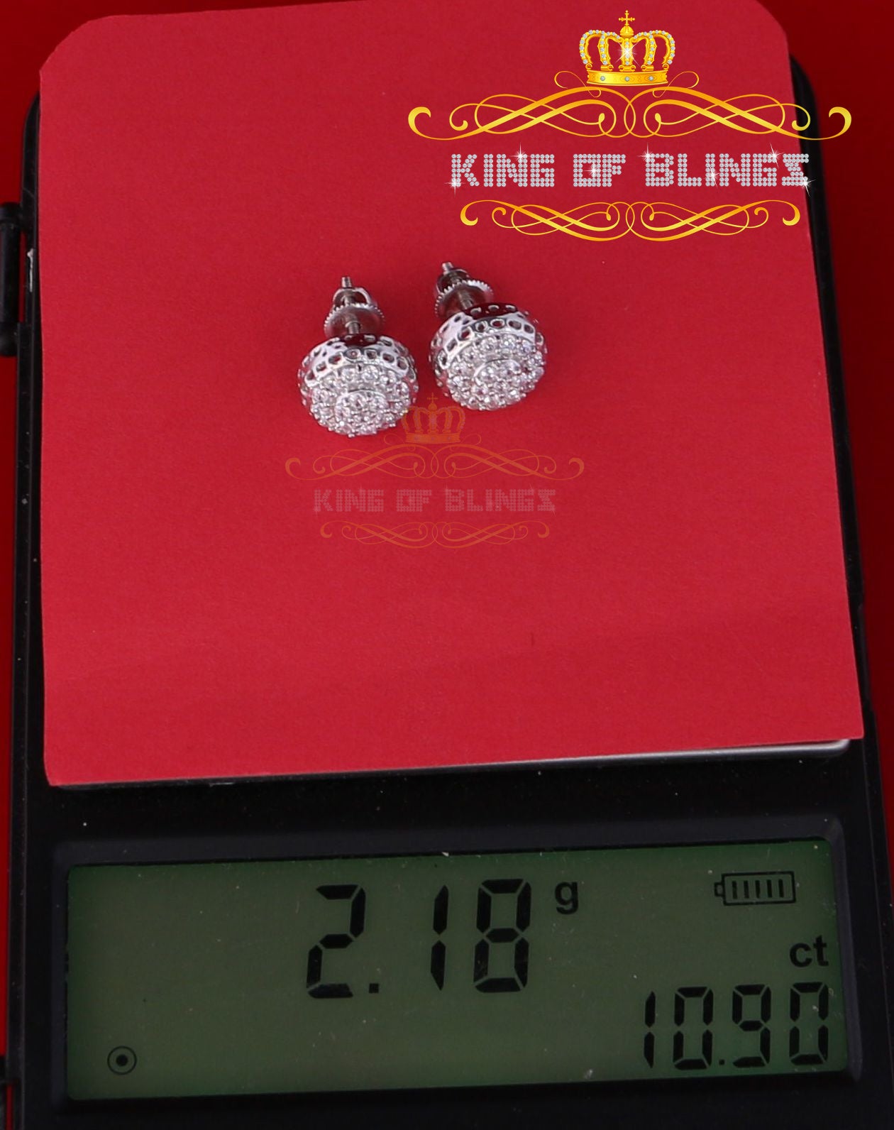 King of Blings- 3.45ct Cubic Zirconia 925 White Silver Women's & Men's Hip Hop Round Earrings KING OF BLINGS