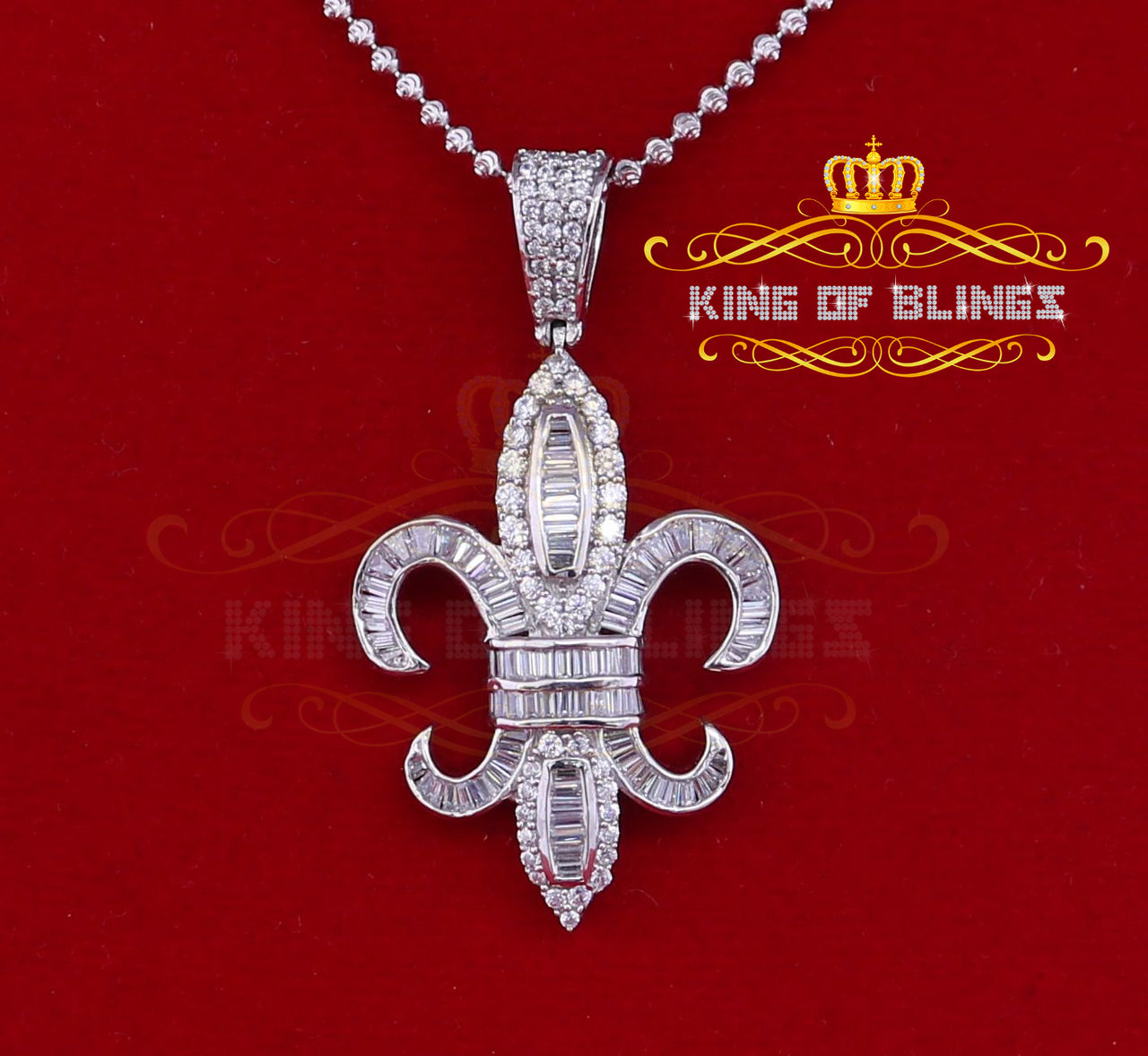 White 925 Fleur de Lis Shape Sterling Silver Pendant with 3.73ct Cubic Zirconia KING OF BLINGS