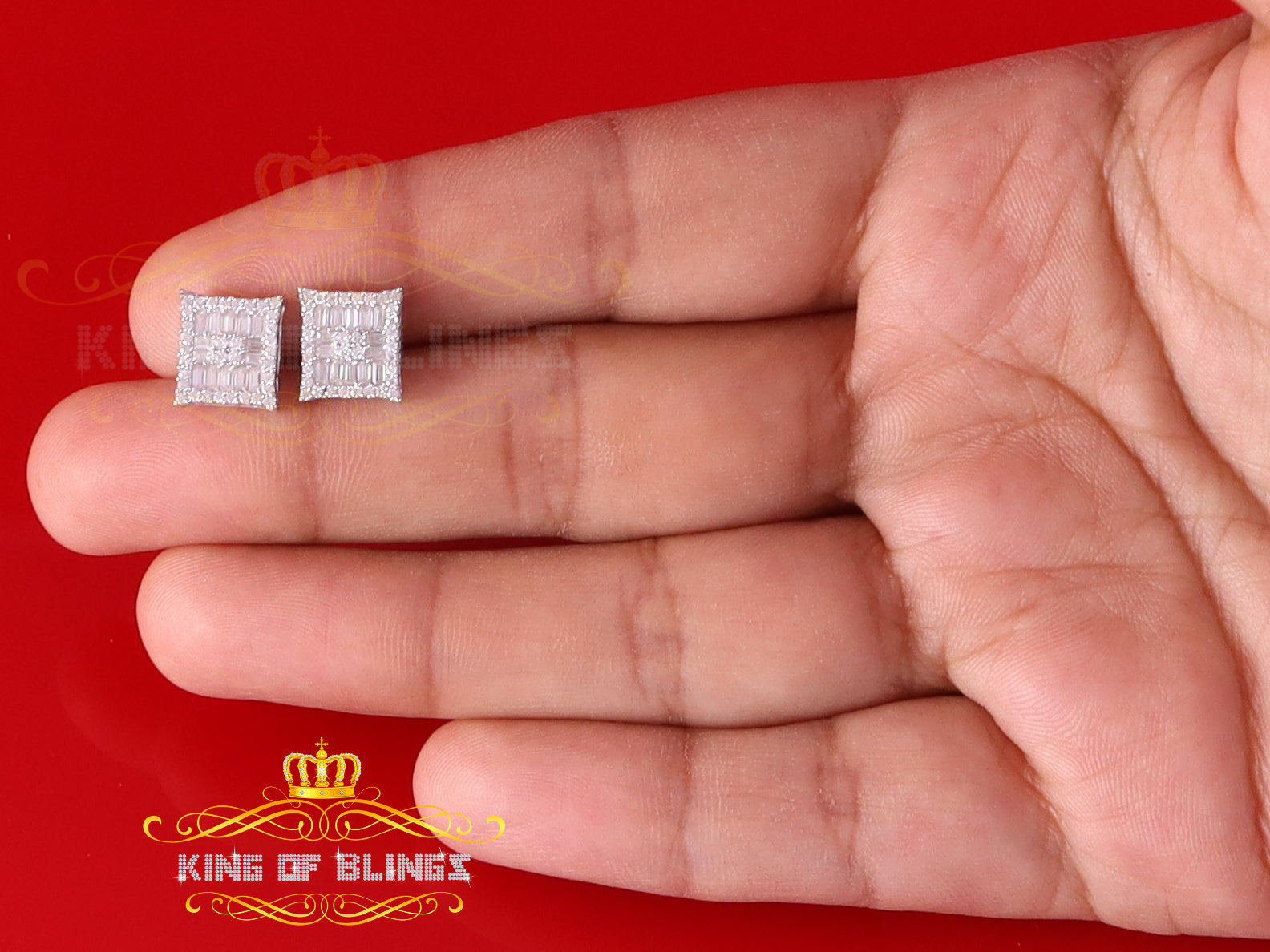 King of Bling's Men's/Women's 925 Silver White 1.00ct VVS 'D' Moissanite Baguette Stud Earrings KING OF BLINGS