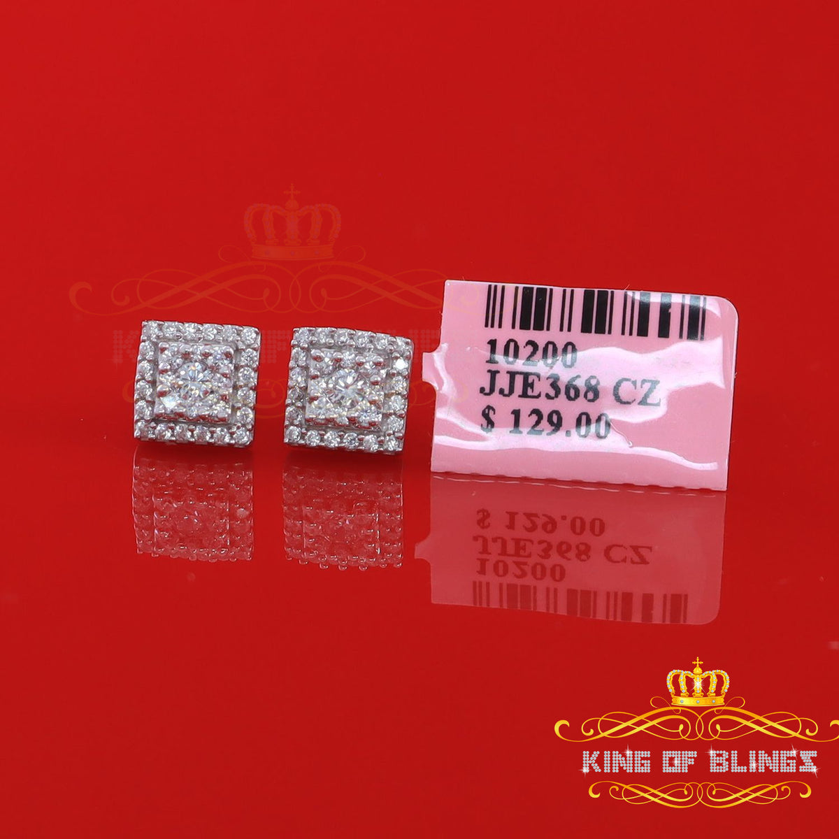 King of Bling's 1.2ct Cubic Zirconia 925 White Sterling Silver Women's Hip Hop Square Earrings KING OF BLINGS