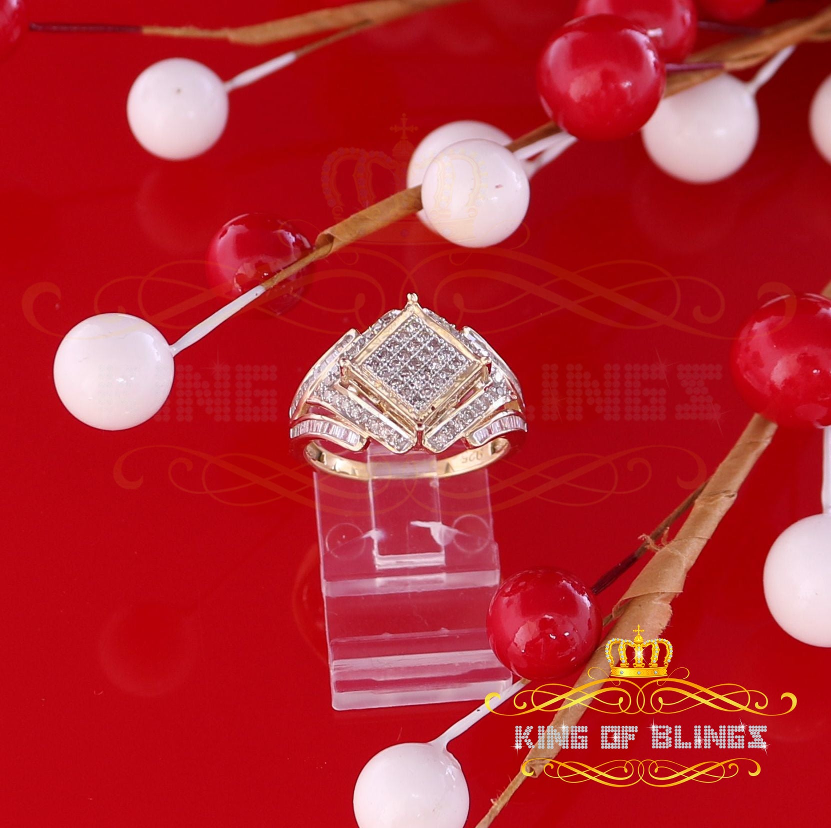 King Of Bling's 0.66 CT Real Diamond Womens Sterling Silver Yellow Ring Size 7 Square shape KING OF BLINGS