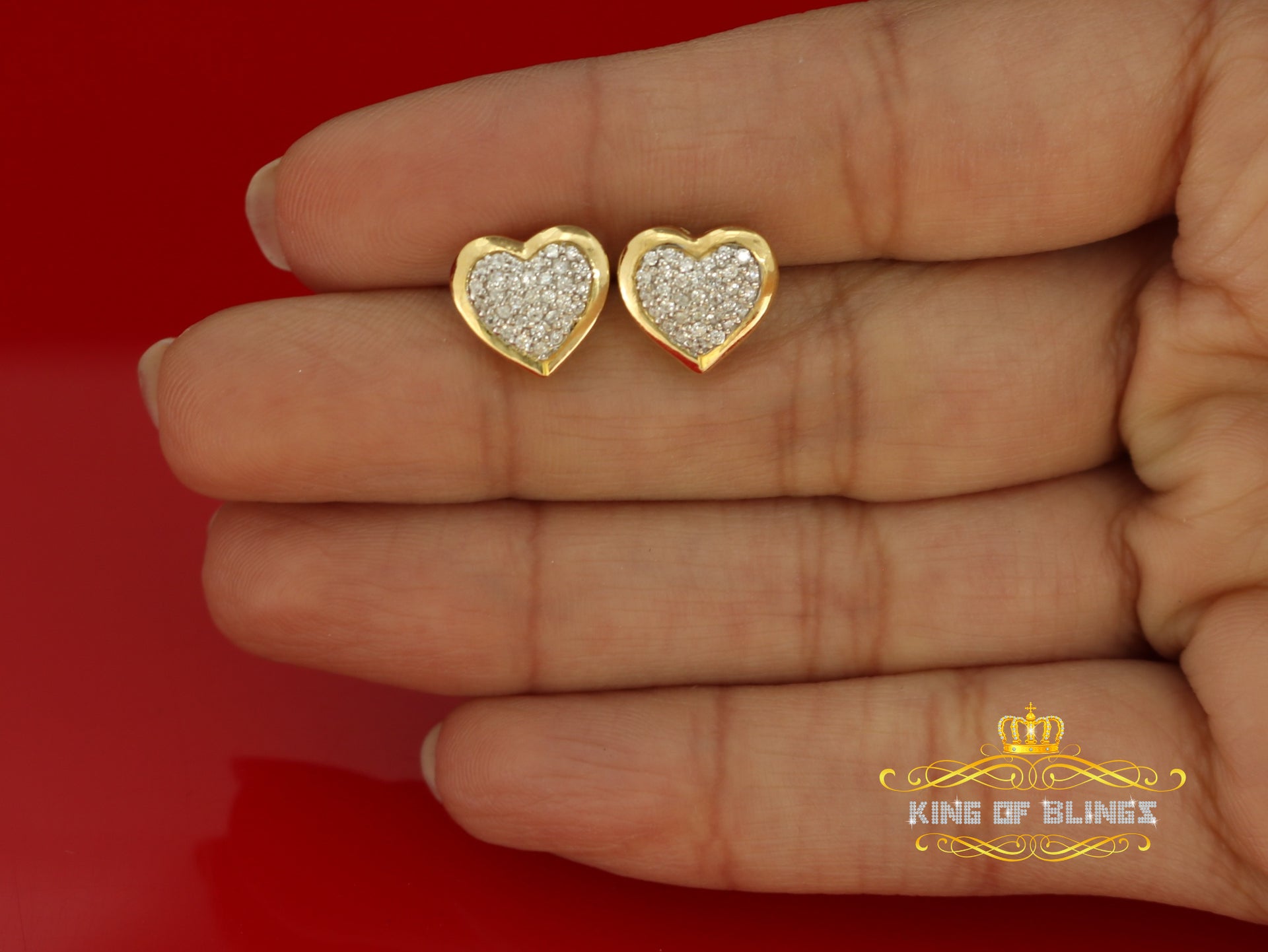 King of Bling's Aretes Para Hombre 925 Yellow Silver 0.71ct Cubic Zirconia Heart Women's Earring KING OF BLINGS