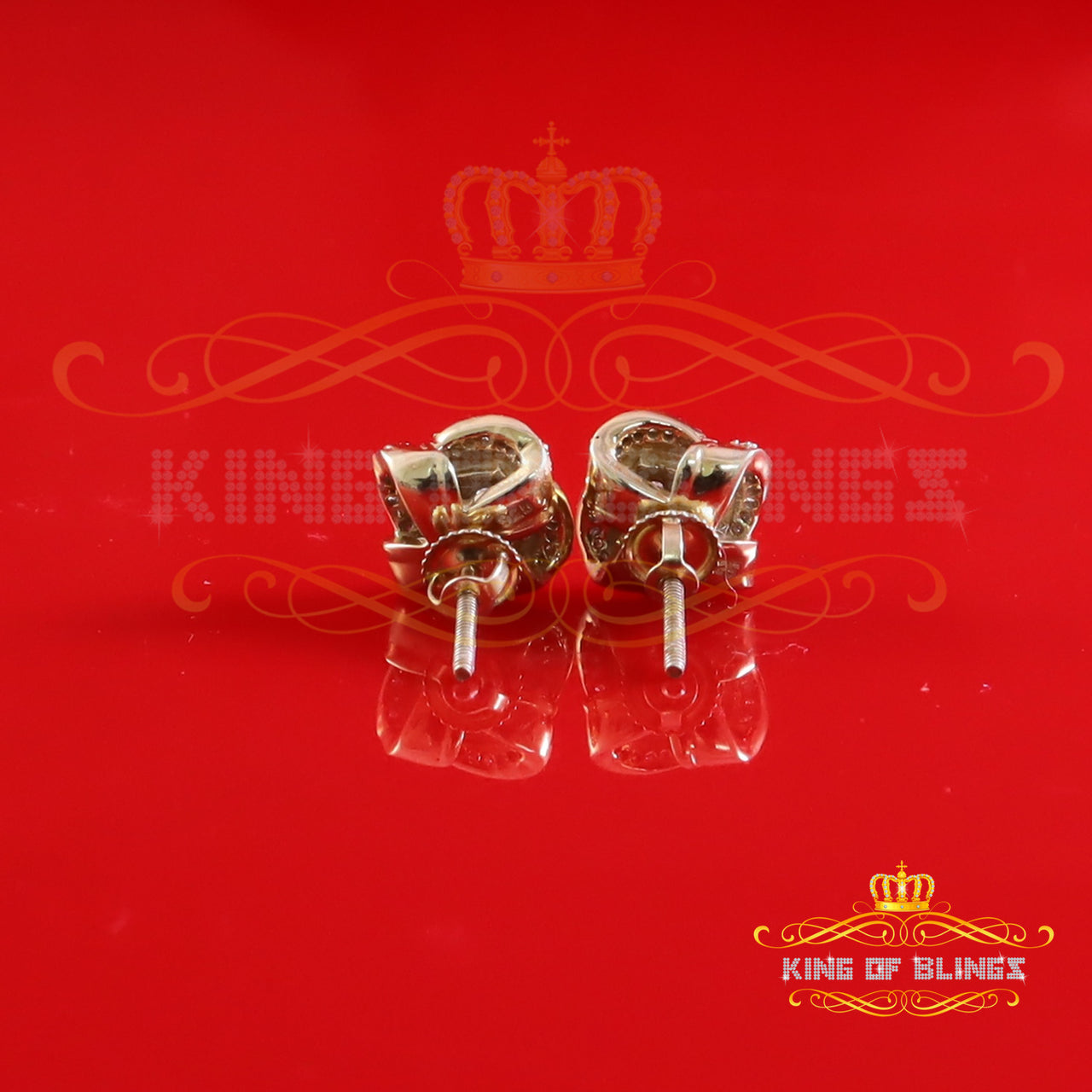 King  of Bling's New Men's 925 Yellow Silver 0.50ct VVS'D' Moissanite Floral Womens Stud Earrings KING OF BLINGS