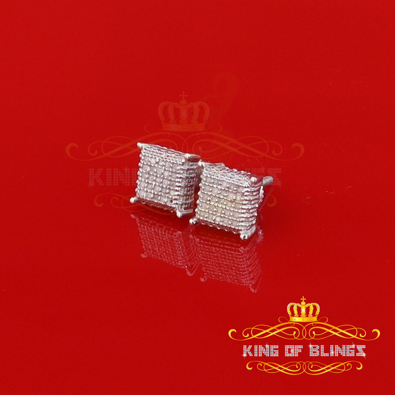 King Of Bling's Aretes Para Hombre 925 Silver 0.15ct Diamond Women & Men Square White Earrings