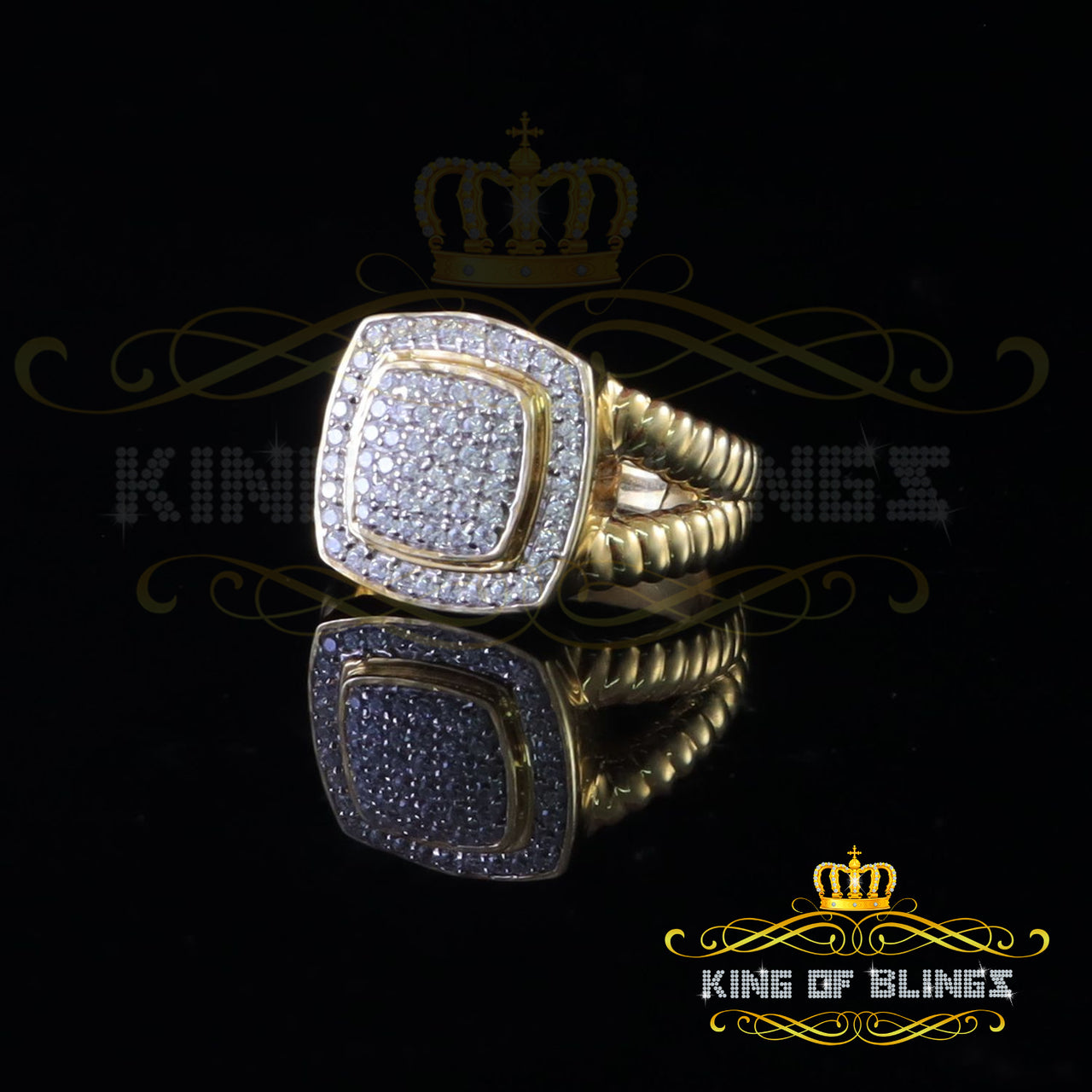 King Of Bling's 1.33ct Yellow Silver Square Cubic Zirconia Womens Adjustable Ring From SZ 8 to10