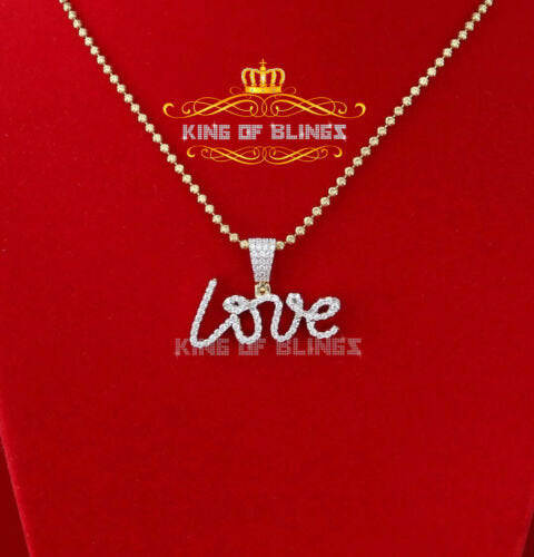 Yellow 925 Sterling Silver1.75ct Cubic Zirconia CURSIVE LOVE Letter Pendant KING OF BLINGS