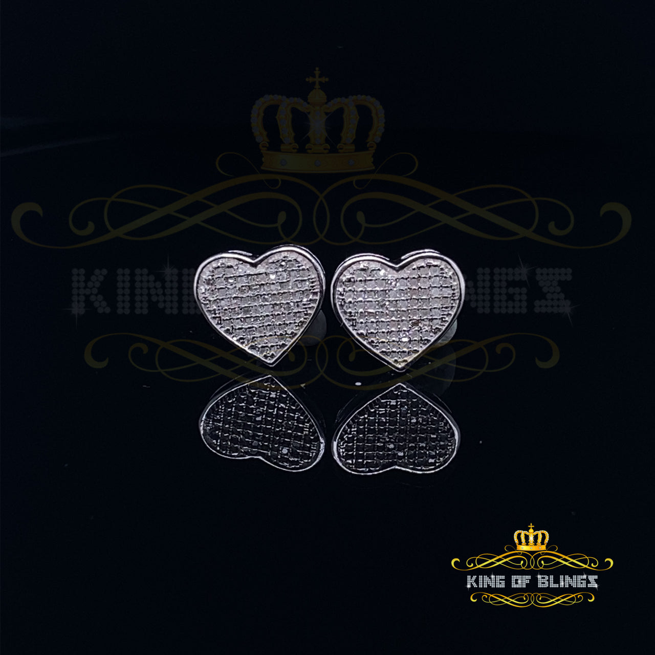 King Of Bling's Aretes Para Hombre 925 White Silver 0.50ct Diamond Women's /Men's Heart Earring KING OF BLINGS