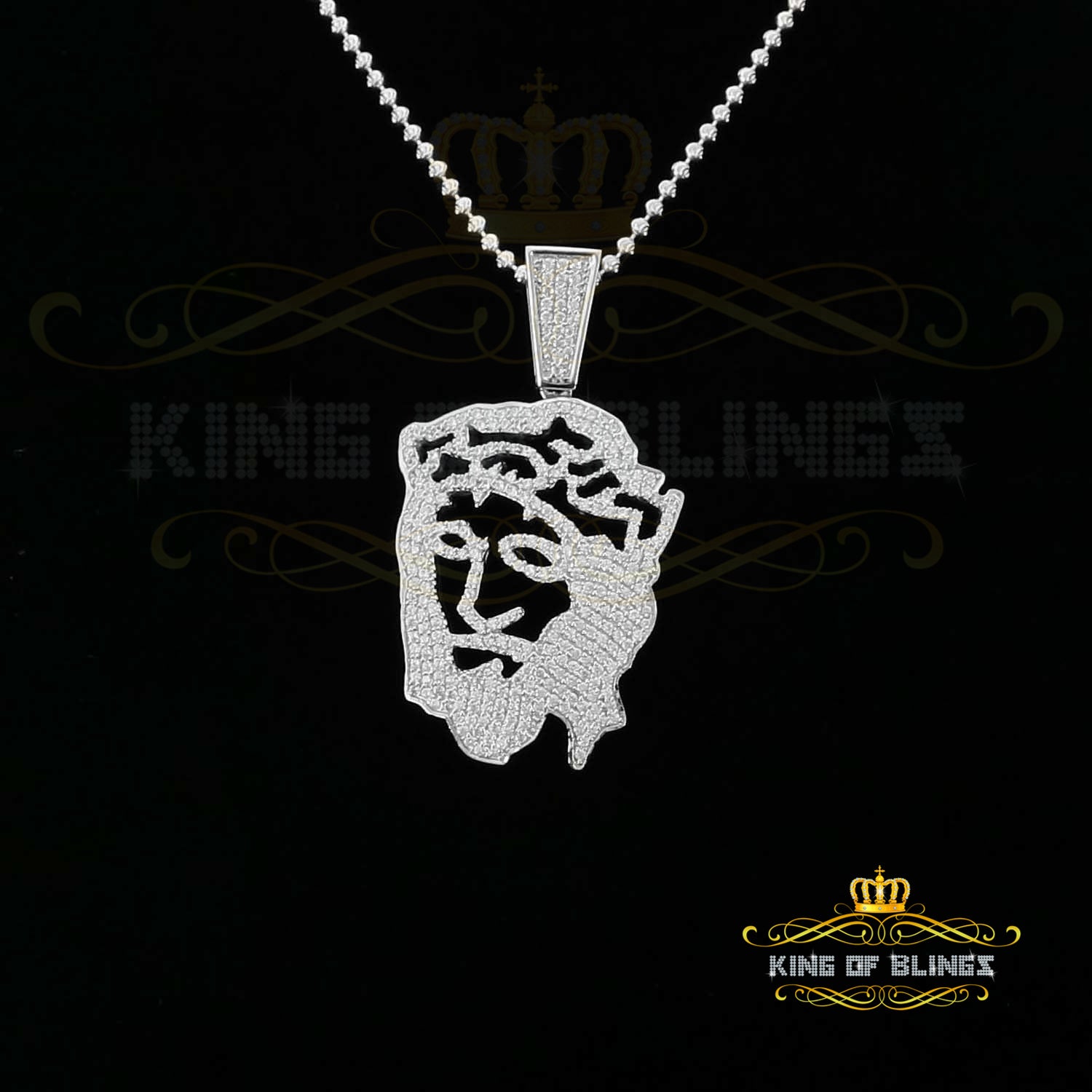 King Of Bling's Special 925 White Sterling Silver Jesus Face Pendant with 6.41ct Cubic Zirconia KING OF BLINGS