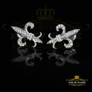 King of Blings- 925 White Silver Fleur de Lis Screw Back 0.25ct Cubic Zirconia Ladies Earrings KING OF BLINGS