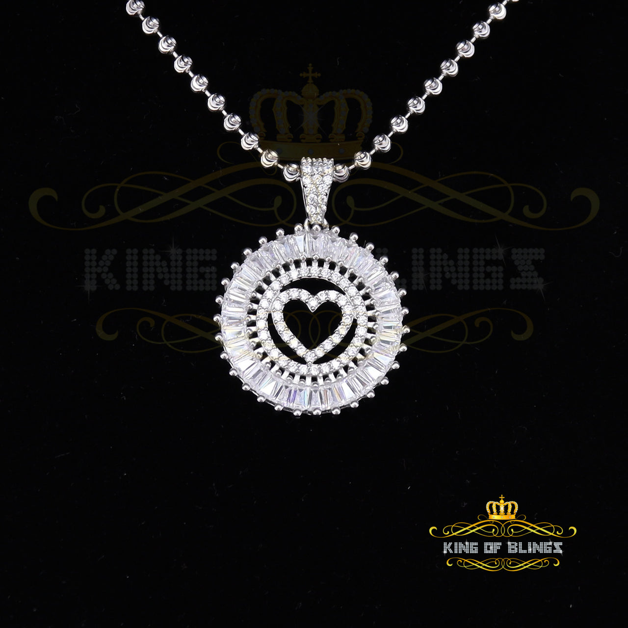 King Of Bling's Beautiful White Sterling Silver Heart Shape Pendant with 3.96ct Cubic Zirconia