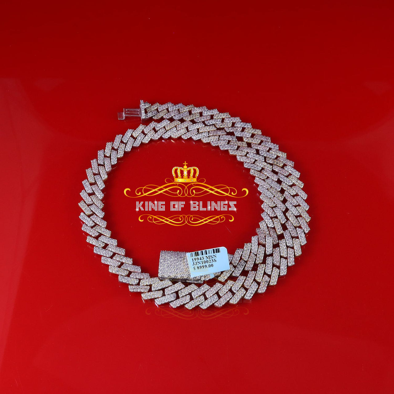 King Of Bling's 925 Silver 35ct Moissanite White Men's Cuban Necklace SZ22 inch & 14mm Width