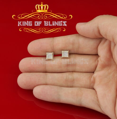 King Of Bling's 10K Yellow Gold Real Diamond 0.10CT Men's /Ladie's Square-Shape Stud Earring
