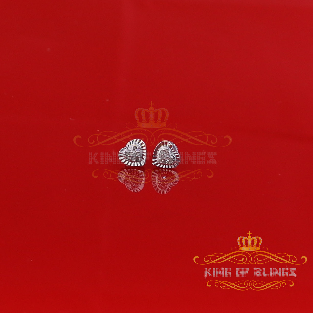 King Of Bling's Aretes Para Hombre Heart 925 White Silver 0.05ct Diamond Women's /Men's Earring KING OF BLINGS