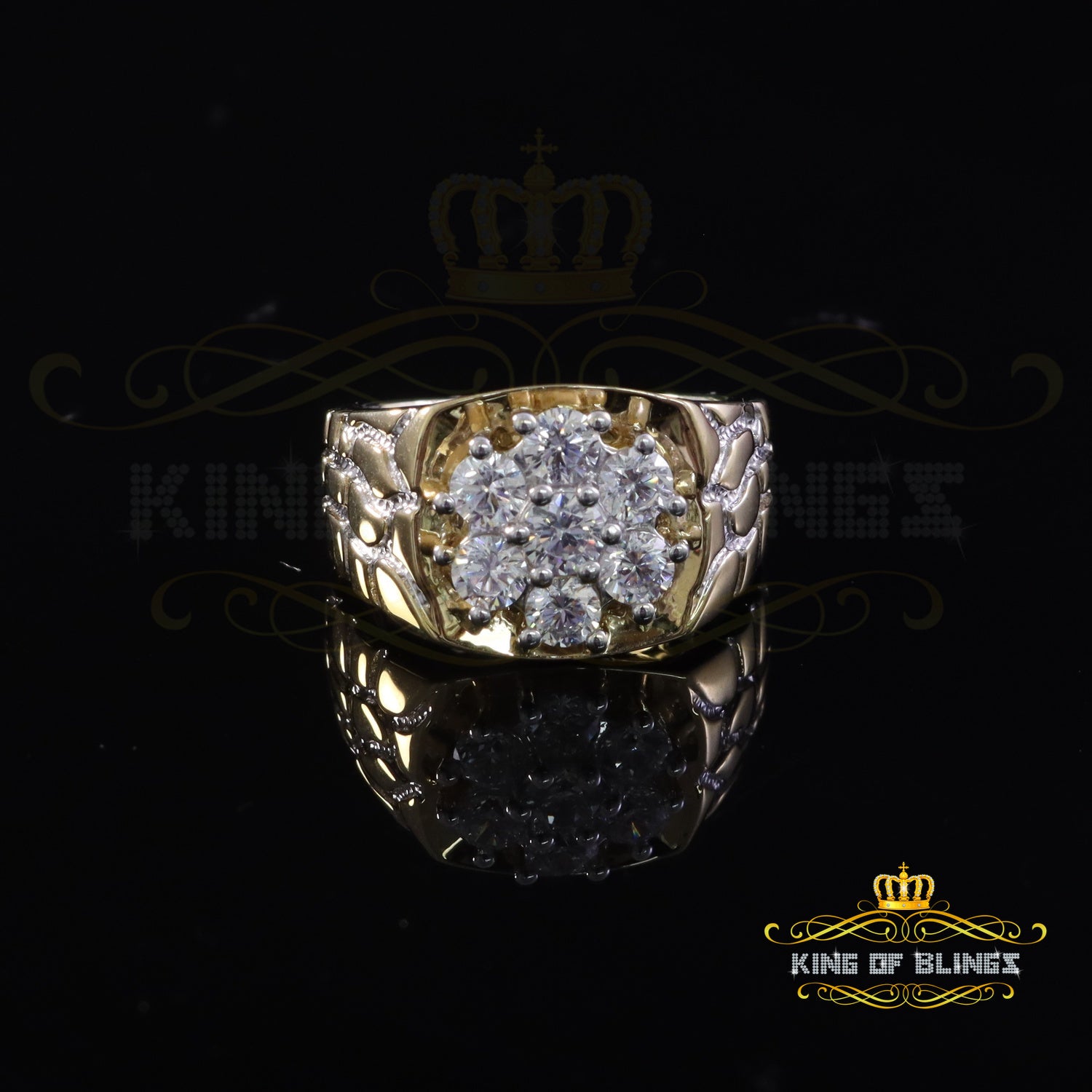 King Of Bling's 925 Yellow Sterling Silver 2.34ct Cubic Zirconia Promise Flower Ring Size 7 KING OF BLINGS