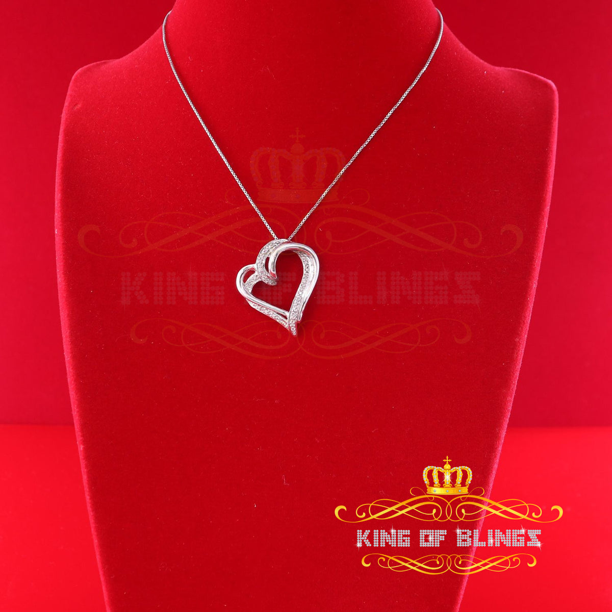 King Of Bling's Real 0.10CT Diamond HEART'S 925 Sterling Silver White Charm Necklace Pendant KING OF BLINGS