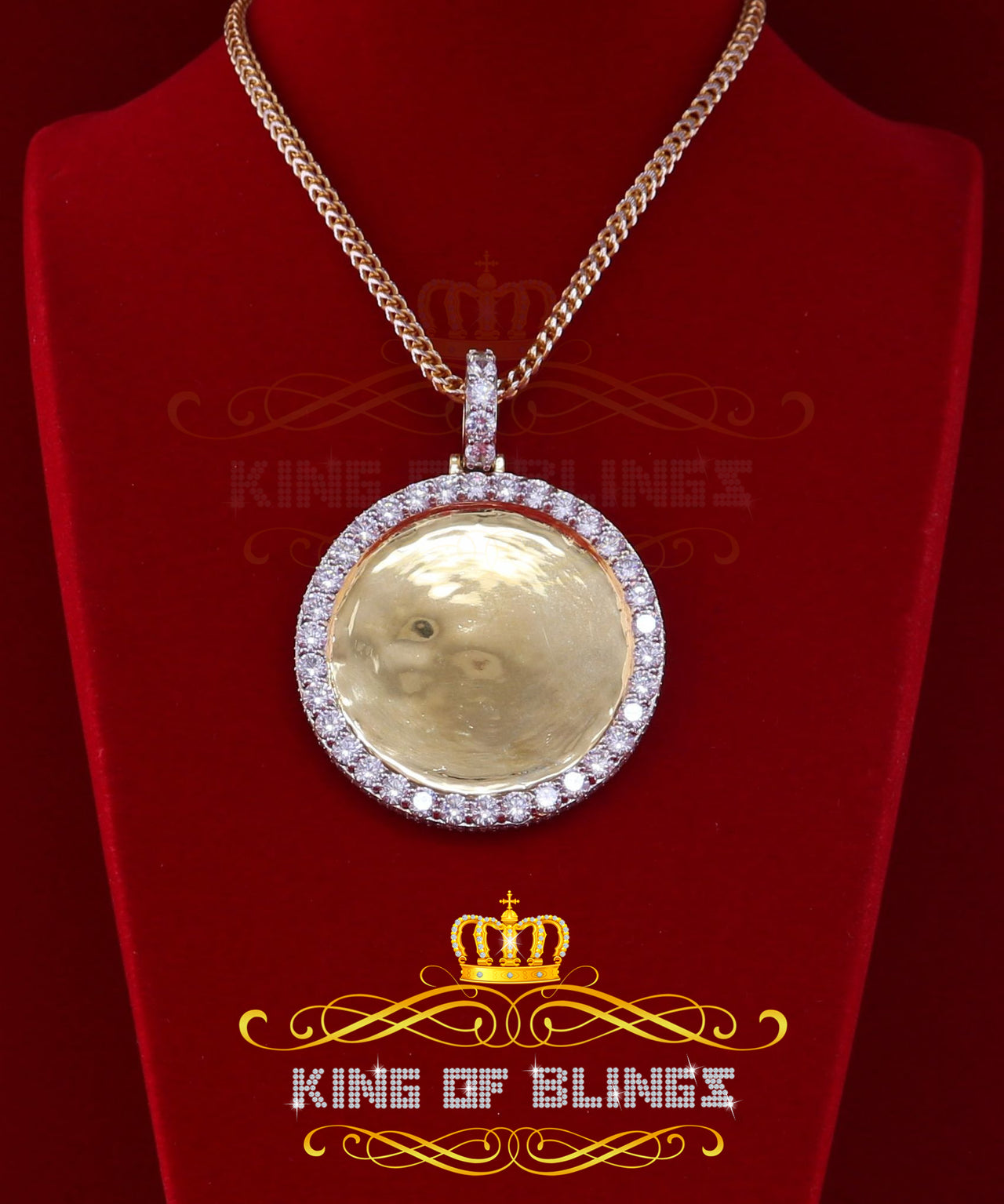 King of Bling's Beautiful Yellow 925 Sterling Silver Round Shape Pendant 12.00ctCubic Zirconia