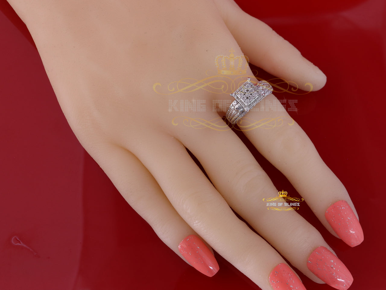 King Of Bling's 0.10CT Real Diamond 925 Sterling White Silver Fashion Square Womens Ring Size 7 KING OF BLINGS