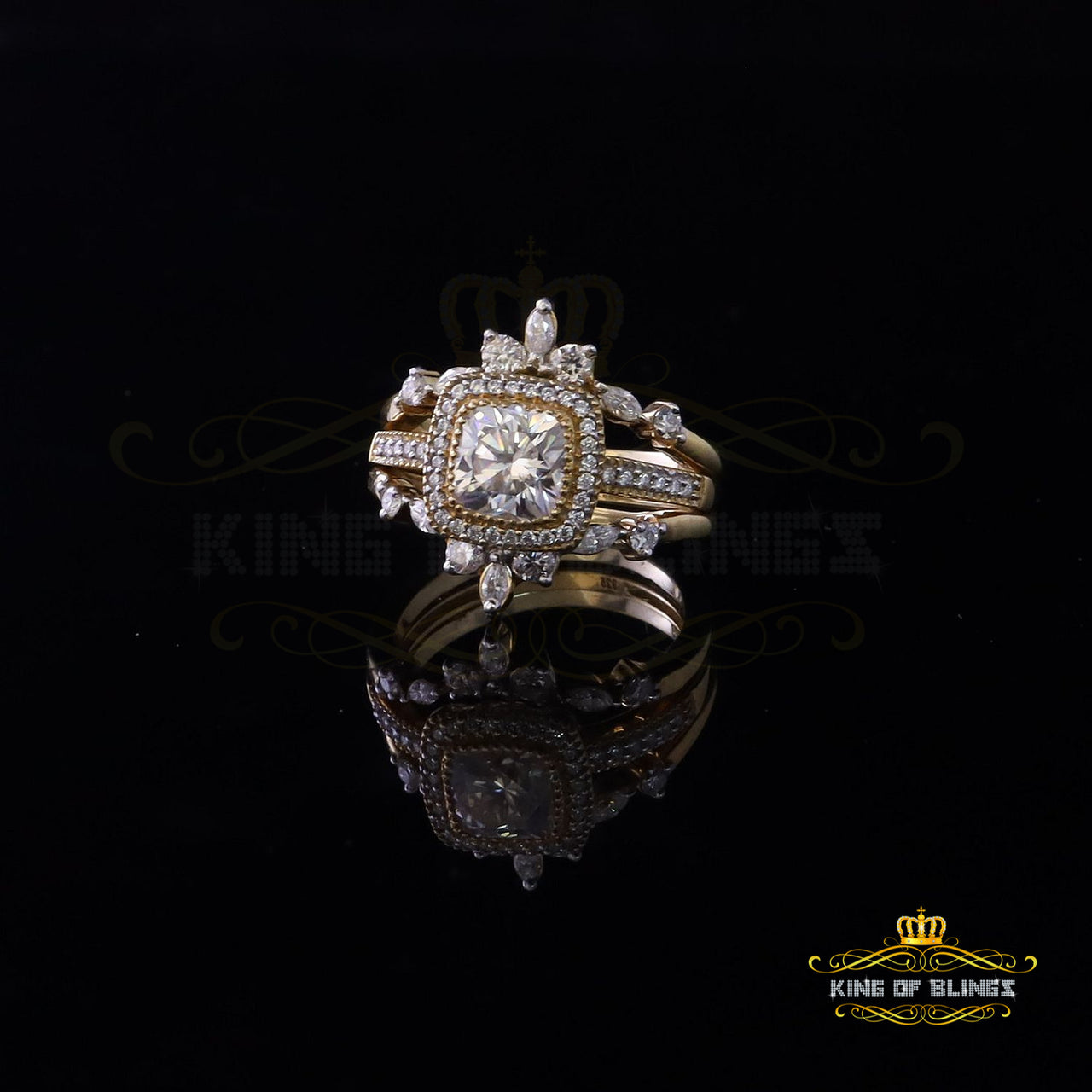 King of Bling's Enhancer Guard Wrap Insert Cushion Moissanite 1.75ct VVS D Yellow Silver RingSZ7