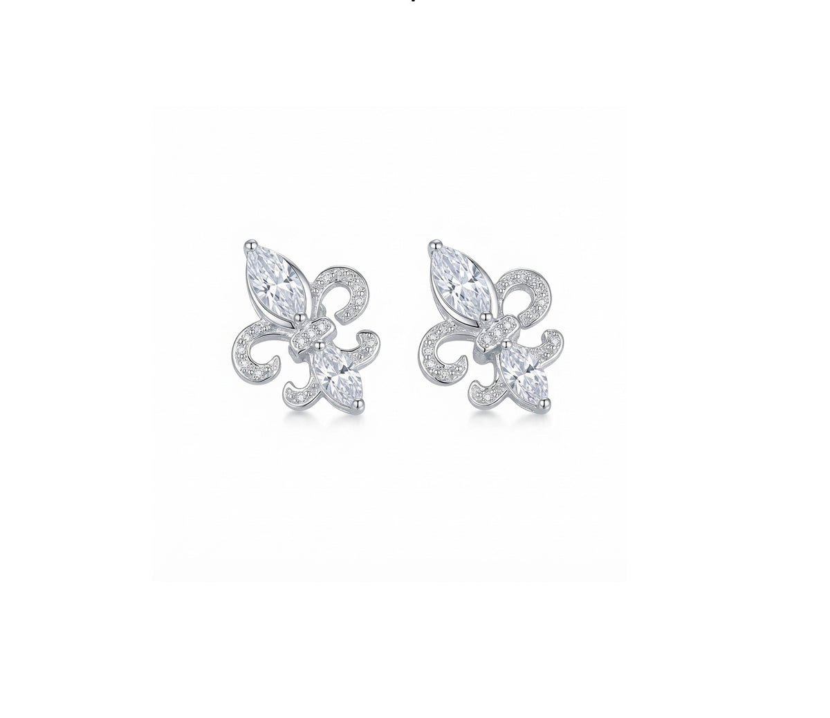 King of Bling's 925 White Silver Ladies Fleur de Lis Screw Back 2.43ct Cubic Zirconia Earrings KING OF BLINGS