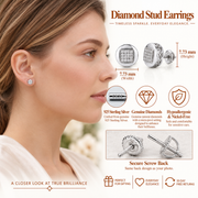 King Of Bling's 0.10ct Diamond 925 Sterling Silver White For Women's & Men's Round Stud Earring KING OF BLINGS