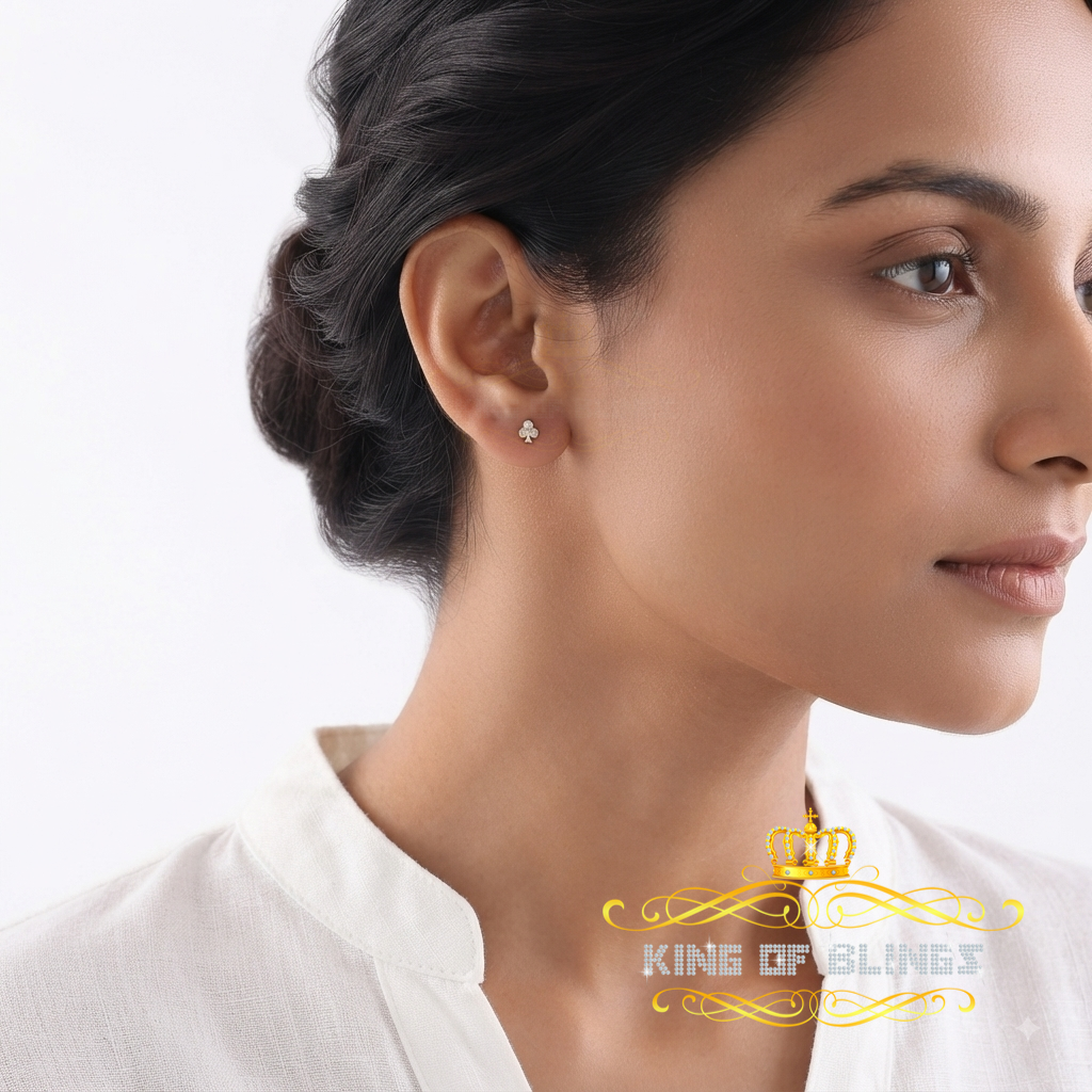 King of Blings-0.05ct Diamond 925 Sterling Yellow Silver Women's & Men's Club Suit Stud Earring KING OF BLINGS