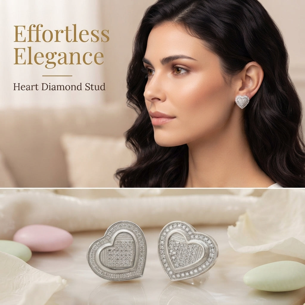 King Of Bling's Aretes Para Hombre 925 White Silver 0.33ct Diamond Women's Heart Style Earrings KING OF BLINGS