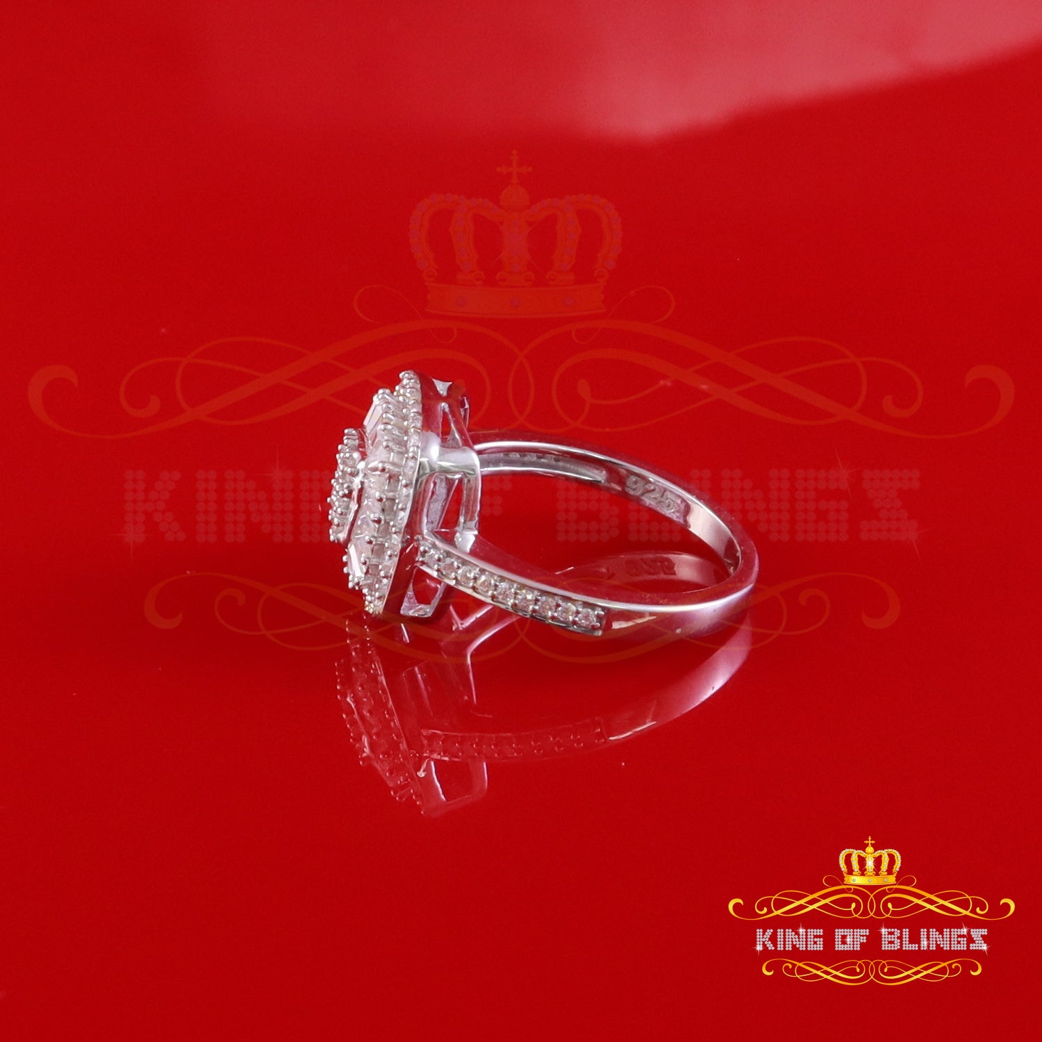King of Bling's Womens 925 Sterling Silver White 1.00ct VVS 'D' Moissanite Square Rings Size 7 King of Blings