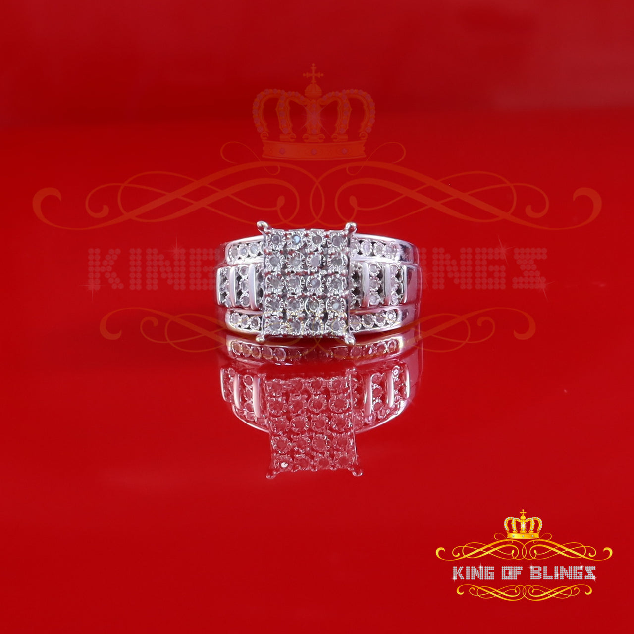 King Of Bling's 0.20ct Real Diamond 925 Silver White Rectangle Cinderella Womens Ring Size 8.5 KING OF BLINGS