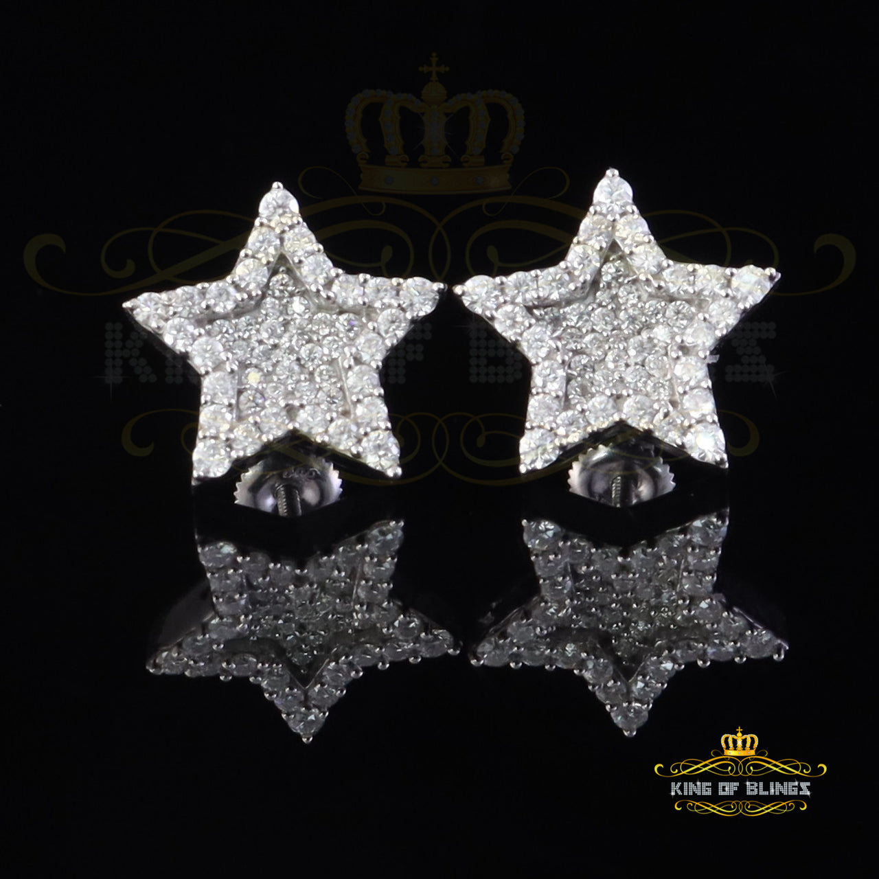 King of Bling's 925 White Silver 1.00ct VVS 'D' Moissanite Star Stud Earring Men's/Womens King of Blings