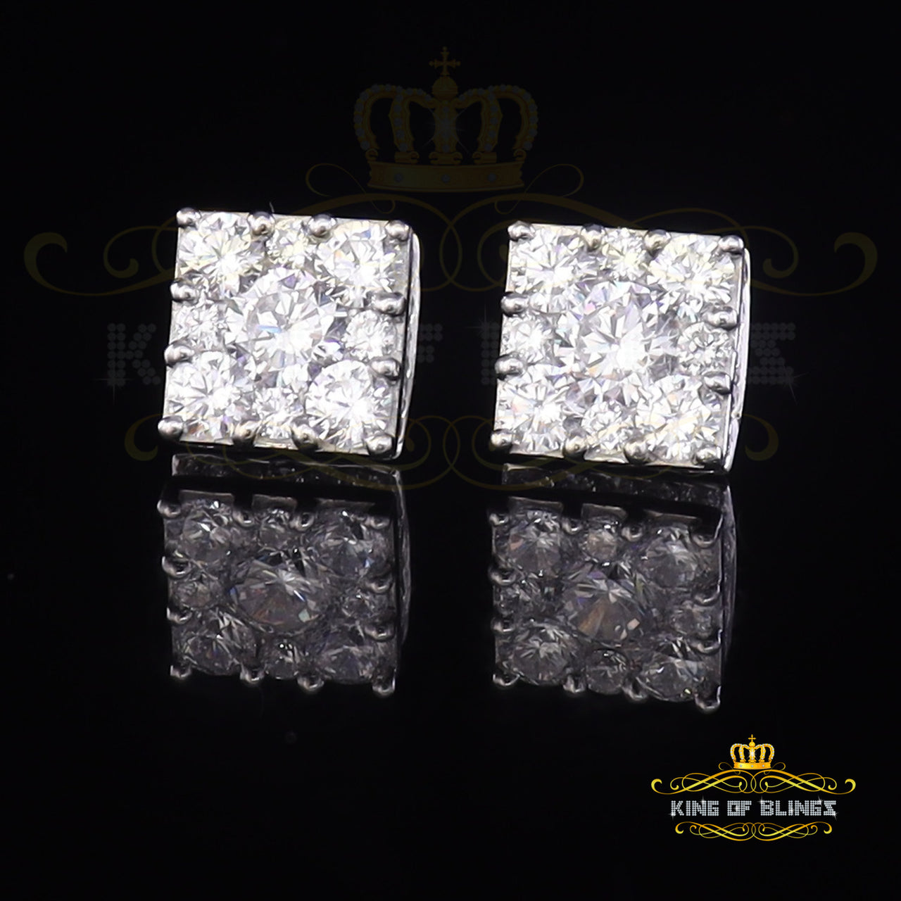 King of Blings- White 2.28ct Cubic Zirconia 925 Sterling Silver Hip Hop Square Ladies Earrings KING OF BLINGS