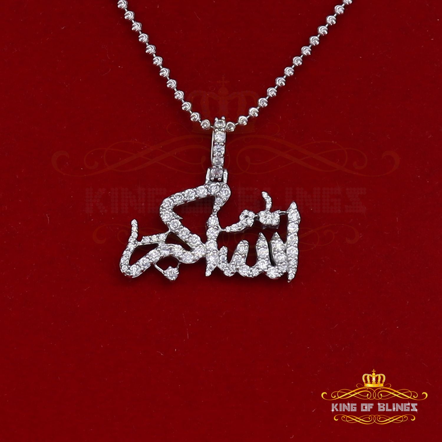 King Of Bling's White 925 Sterling Silver with Allah-hu-Akbar Pendant 5.70ct Moissanite KING OF BLINGS