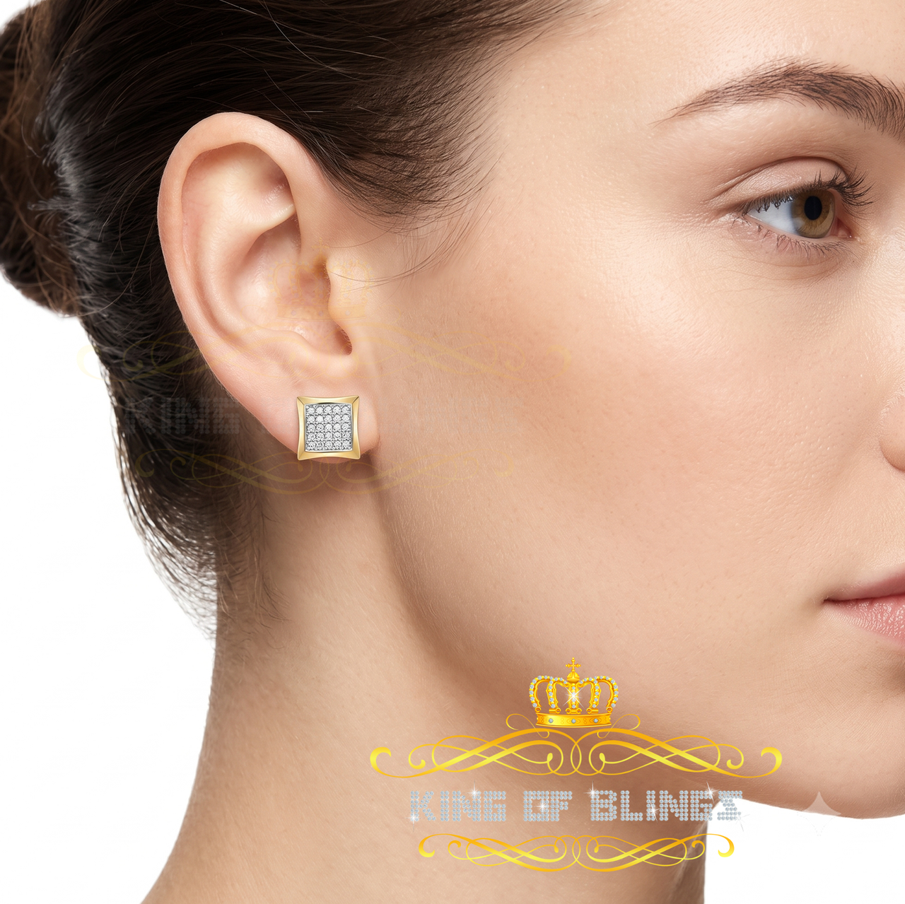 King Of Bling's Aretes Para 925 Sterling White Silver 0.20ct Diamond Women & Men Stud Earrings